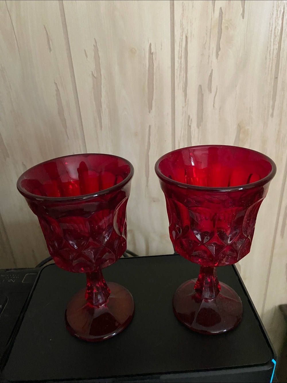 Set of 6 Vintage Astoria Glasses 70s 1970s Red Ruby Cut Glass stemmed Goblet